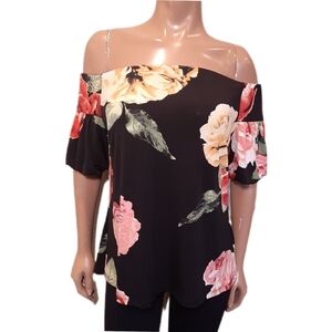 NEW Le Chateau Floral Off Shoulder Top Strapless Plus Size Short Sleeve Blouse